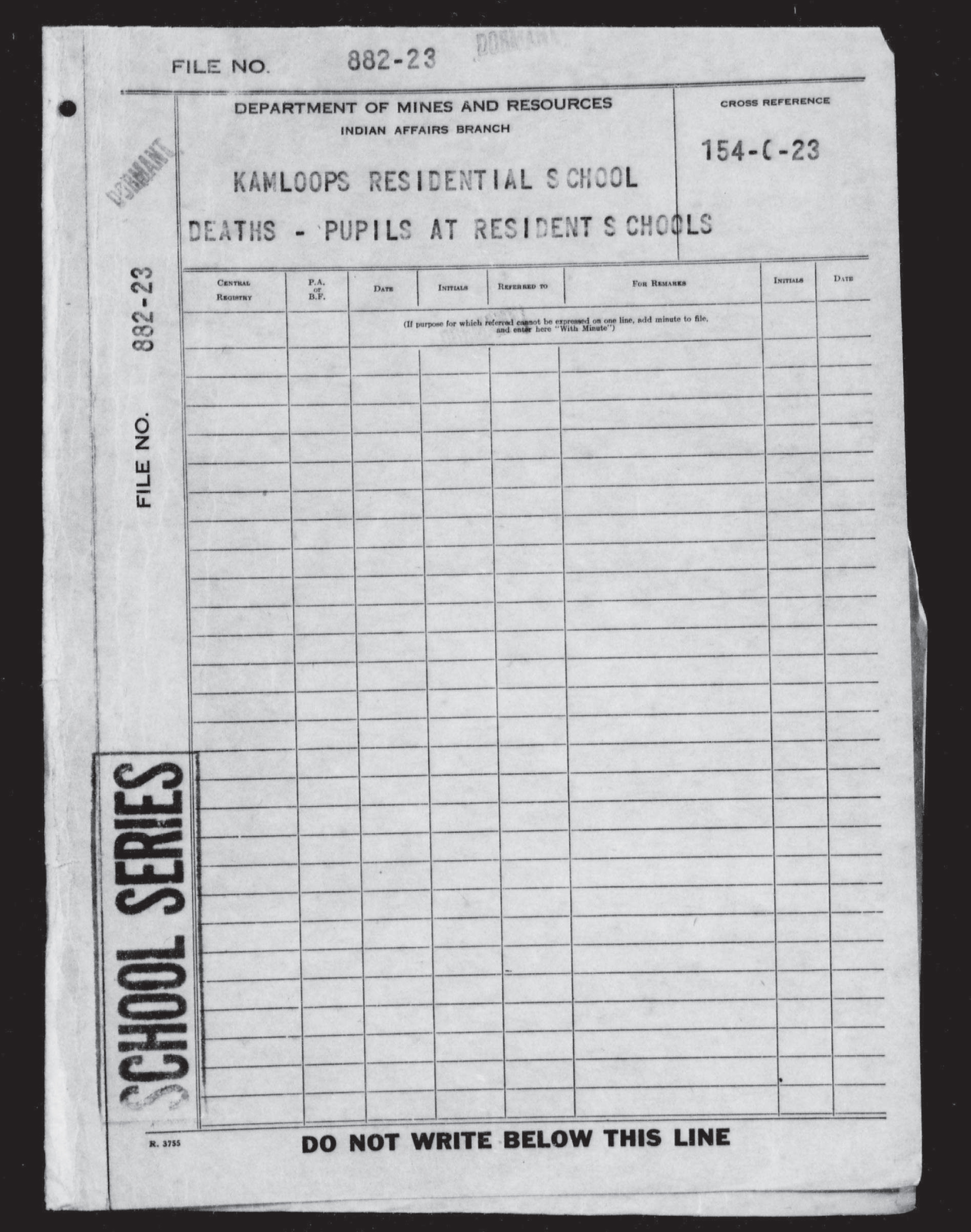 The folder containing the student death records from Kamloops residential school from 1935 to 1945. (National Centre for Truth and Reconciliation)